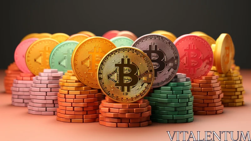 Bitcoin Cryptocurrency Coins 3D Rendering AI Image