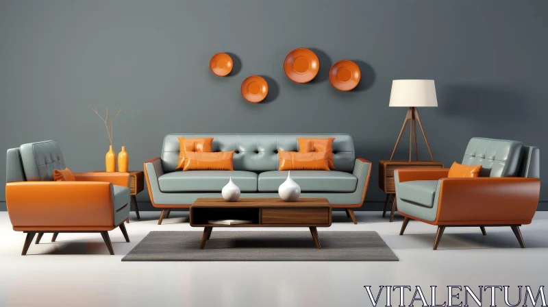 AI ART Chic Mid-Century Modern Living Room Design