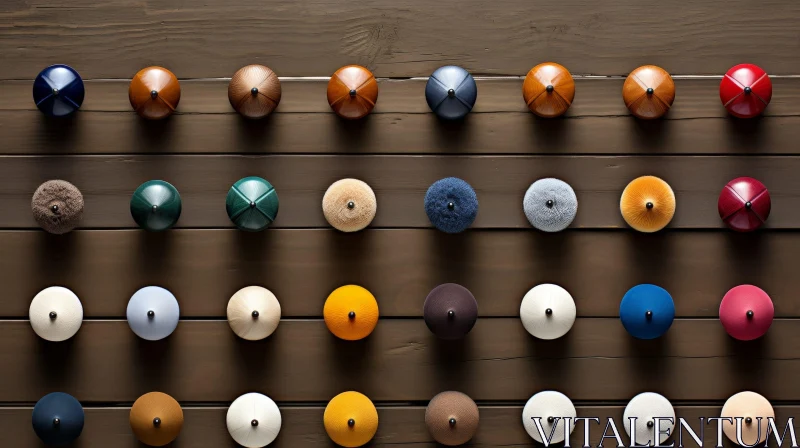 AI ART Colorful Buttons on Wooden Wall - Abstract 3D Rendering