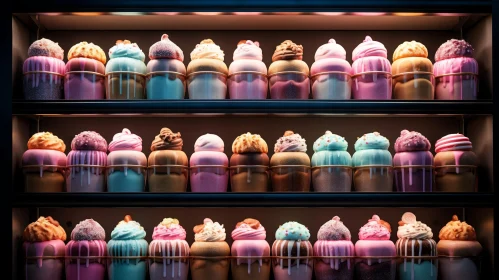 Colorful Cupcake Display: Sweet Delights in a Display Case