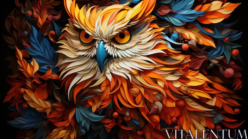 Colorful Owl Digital Painting in Nature Setting AI Image
