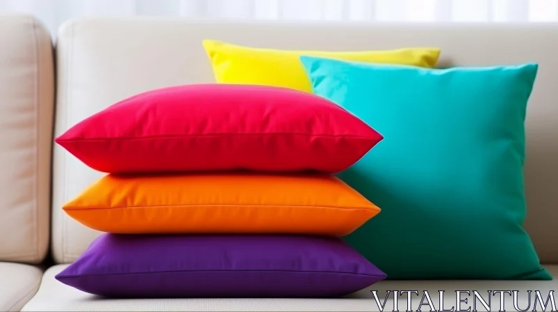 Colorful Throw Pillows on White Couch AI Image