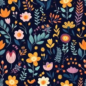 Dark Blue Floral Seamless Pattern