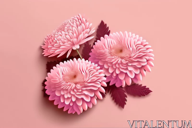 Exquisite Chrysanthemums: Realistic Rendering on Pink Background AI Image