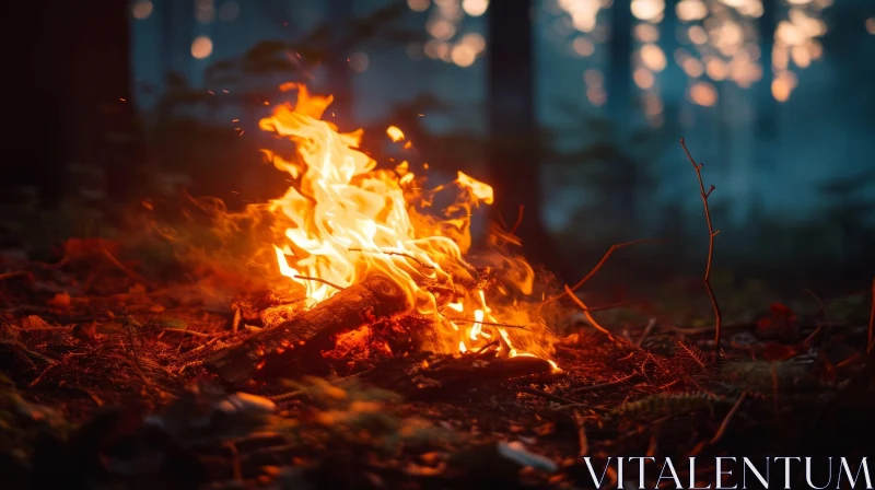 Fiery Delight: Captivating Campfire in a Forest AI Image