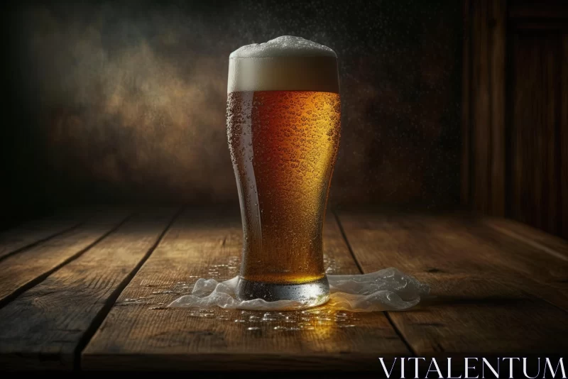 AI ART Glass of Beer on Wooden Table | Layered Mesh Technique | Associated Press Style