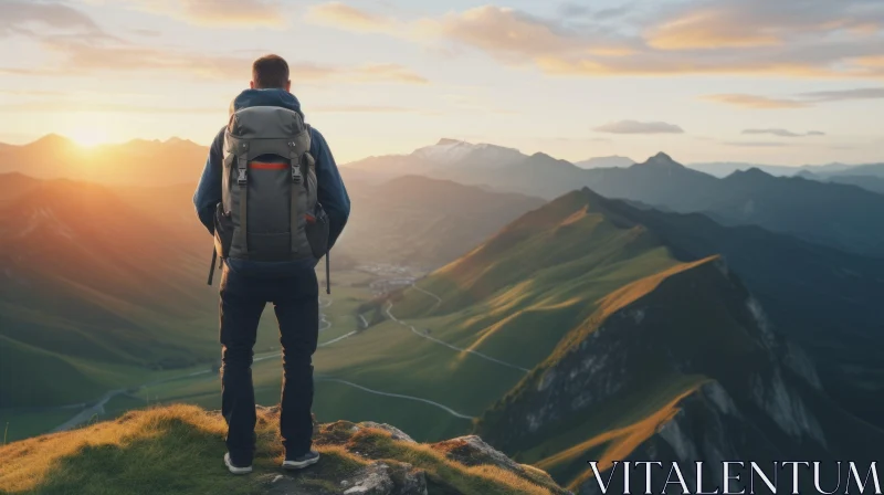 AI ART Man on Mountaintop: Serene Landscape View