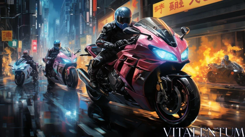 AI ART Night City Motorcycle Race