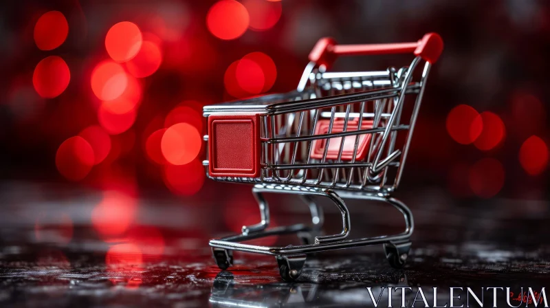 Red Shopping Cart on Dark Background - Abstract Stock Photo AI Image