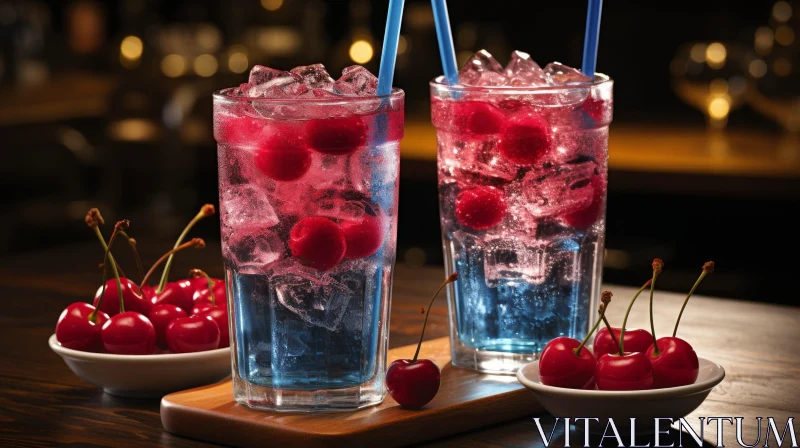 AI ART Summer Cocktails with Cherries - Refreshing Drink Composition