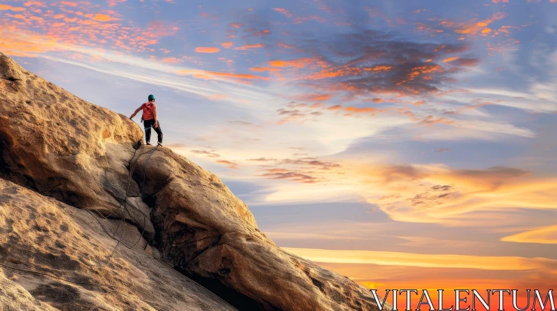 Thrilling Rock Climbing Adventure at Sunset AI Image