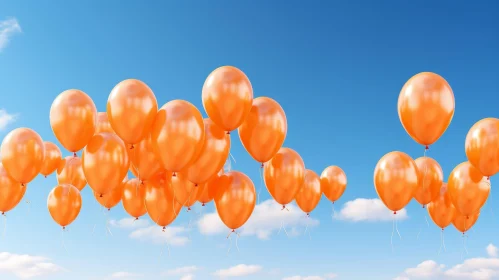 Tranquil Orange Balloons Floating in Blue Sky