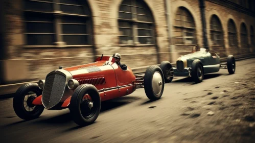 Vintage Car Race Scene - Early 20th Century Thrilling Action