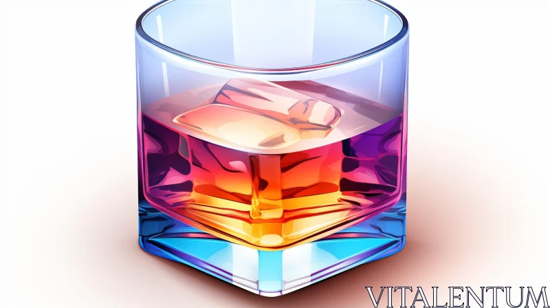 Whiskey Glass and Ice Cube Digital Painting AI Image