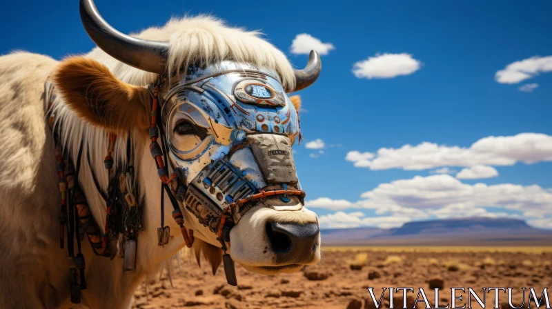 Adorned Cow in Desertpunk Style: A Fusion of Cultures AI Image