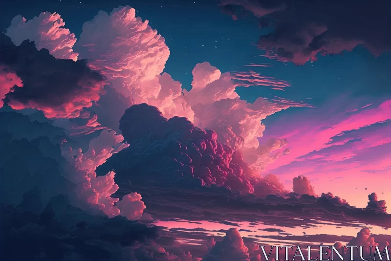 Cloud-shaped Desktop Wallpaper in Vibrant Fantasy Landscape AI Image