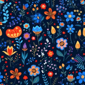 Colorful Flowers and Leaves Seamless Pattern