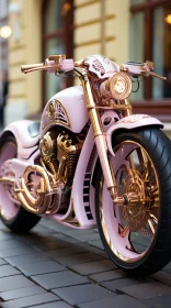 Custom Pink and Gold Motorcycle in City Setting