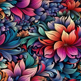 Dark Floral Pattern with Colorful Flowers