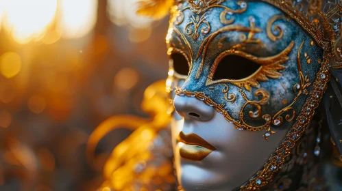 Detailed Venetian Mask in Silver and Gold Accents