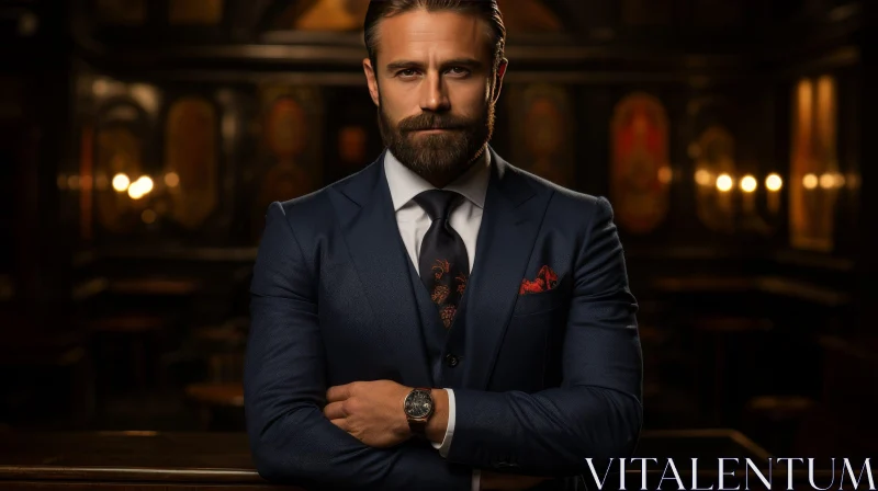 Elegant Man Portrait in Blue Suit AI Image