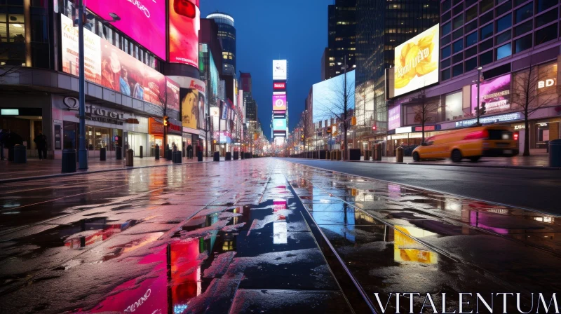 Enigmatic Night View of Empty Times Square in New York City AI Image
