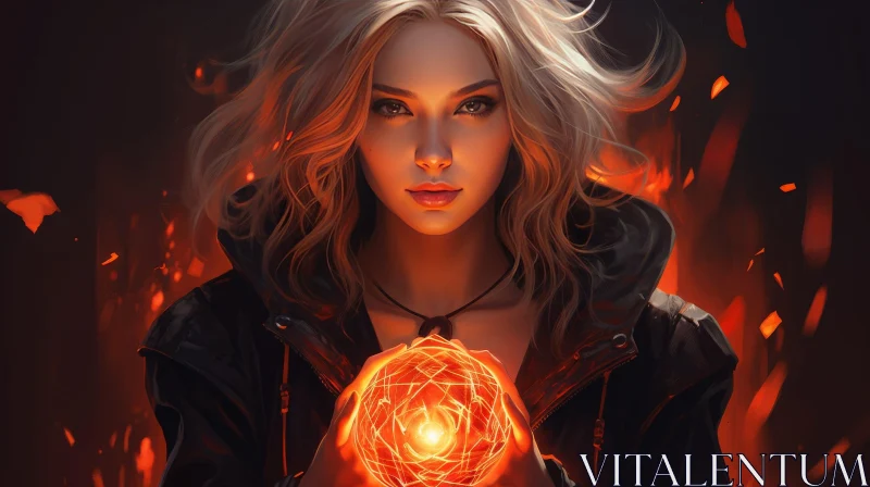 Fiery Portrait of Young Woman AI Image
