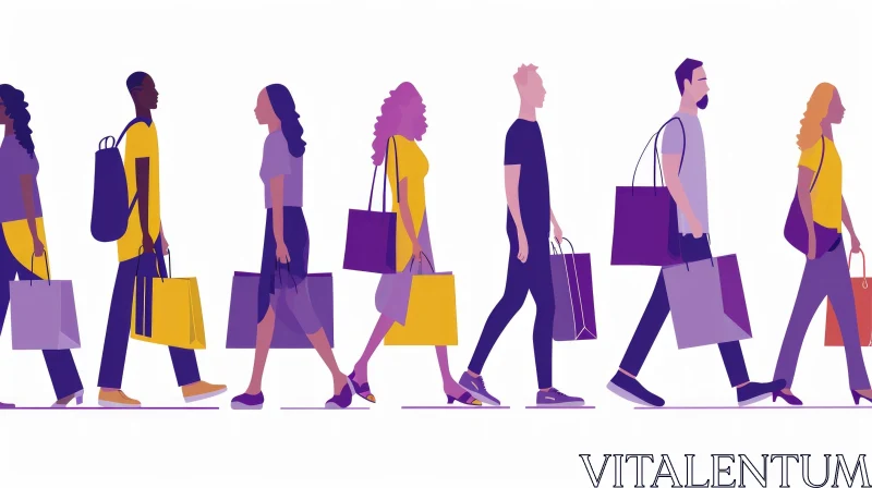 Group of People Walking in a Hurry | Casual Clothes | Shopping Bags AI Image