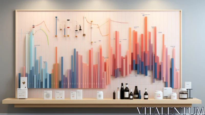 AI ART Intricate 3D Data Visualization on Wall with Colorful Bars and Lines