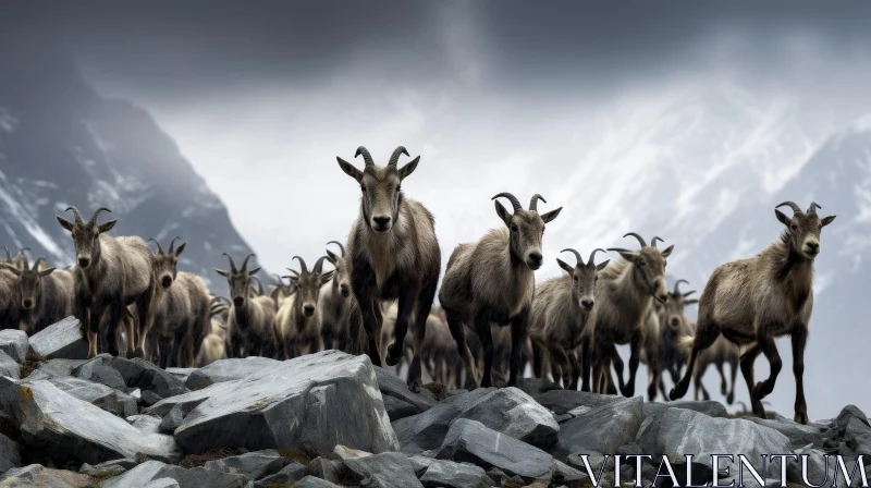 AI ART Majestic Mountain Goats in Rocky Landscape