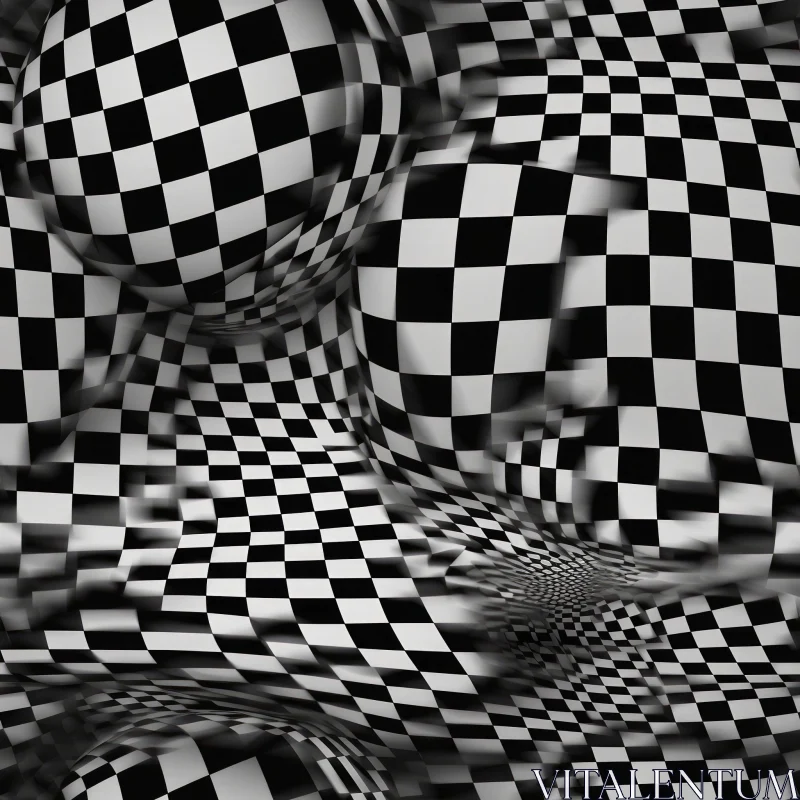 AI ART Monochrome Checkered Pattern with Spheres