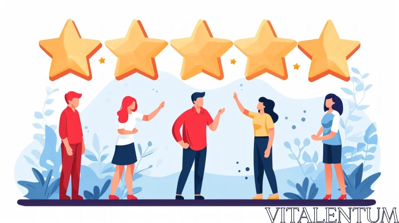 Positive Customer Experience with Five People Looking at Gold Stars AI Image