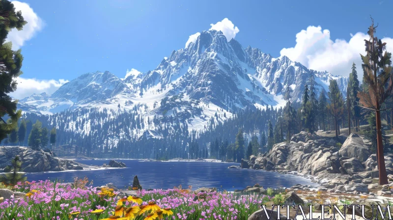 AI ART Serene Mountain Lake Landscape