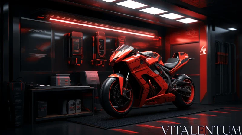 Sleek Futuristic Motorcycle in Garage AI Image