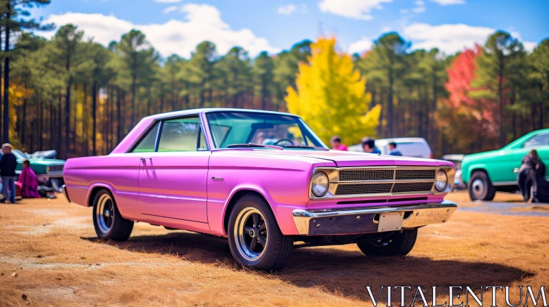 Vintage Pink Car on Field | 1966 Plymouth Satellite AI Image