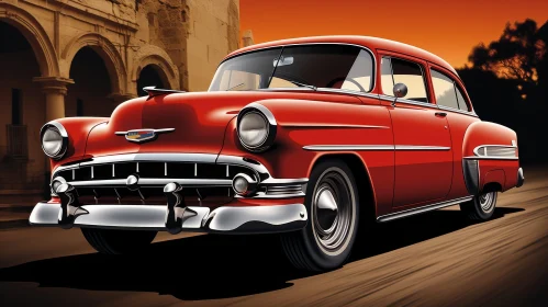 1955 Chevrolet Bel Air Digital Painting at Sunset