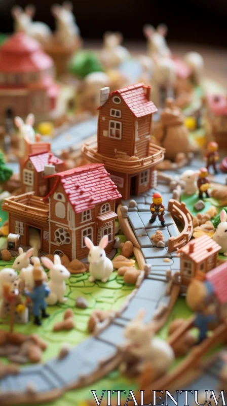 Bunnycore Toy Train Village - A Miniature World Filled with Charm AI Image