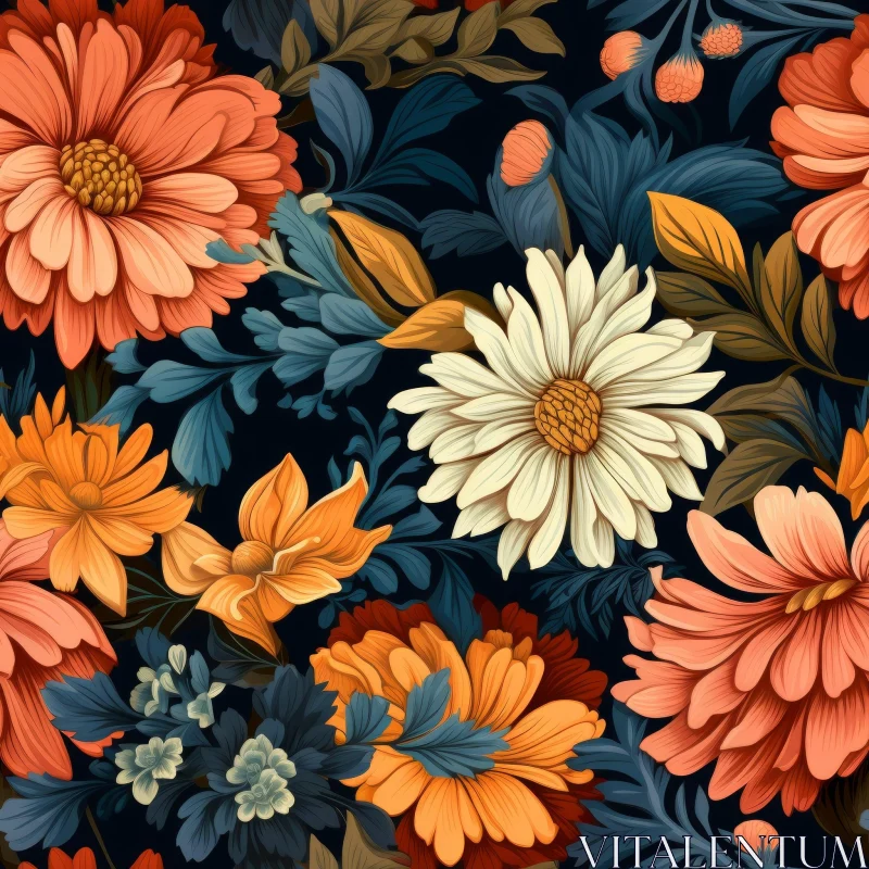 Dark Blue Floral Pattern Design AI Image