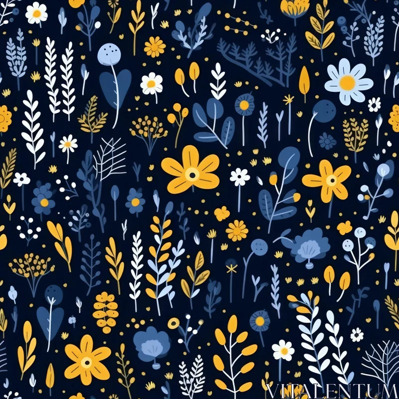 Dark Blue Floral Pattern - Home Decor AI Image