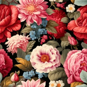 Dark Floral Pattern with Roses, Peonies, and Dahlias