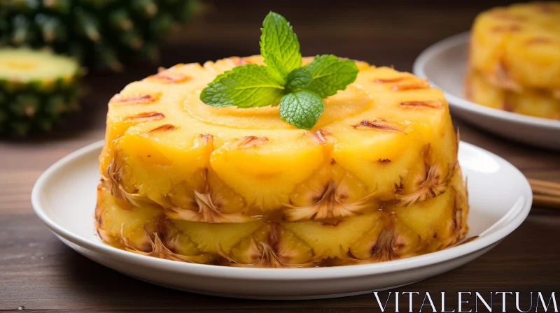 Delicious Pineapple Upside-Down Cake Close-Up AI Image