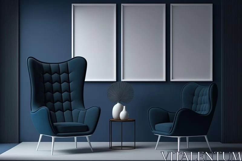 Elegant Dark Blue Chairs in a Room with Blue Walls | Unique Framing AI Image