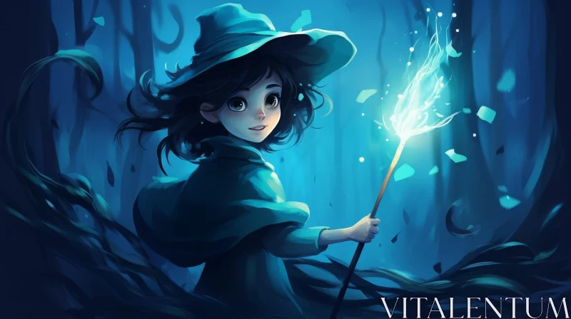 Enchanting Witch in Dark Forest AI Image