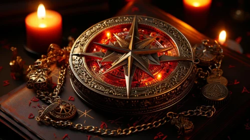 Enigmatic Metal Compass with Glowing Red Light