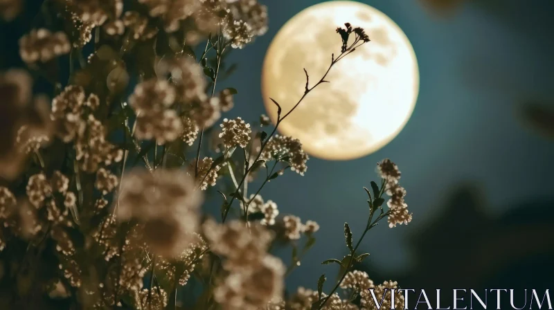 Full Moon Rising over Field of Flowers - A Serene Landscape AI Image