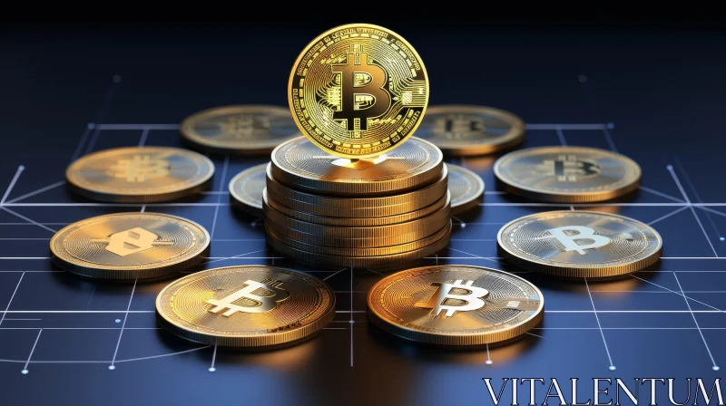 AI ART Gold Bitcoin Cryptocurrency Coins 3D Rendering