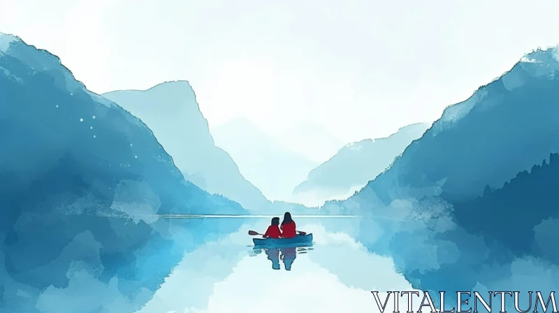 Mountain Lake Watercolor Painting AI Image