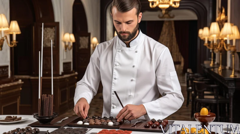 Professional Chef Arranging Chocolate Candies AI Image