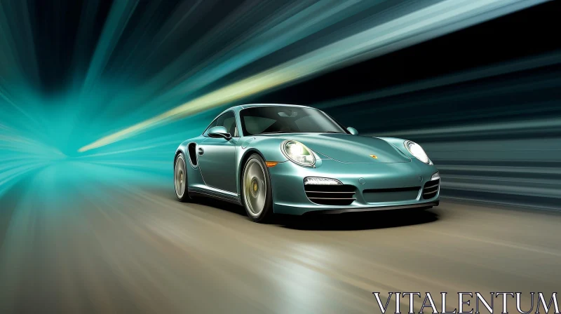 Silver-Gray Porsche 911 Turbo S in Motion AI Image