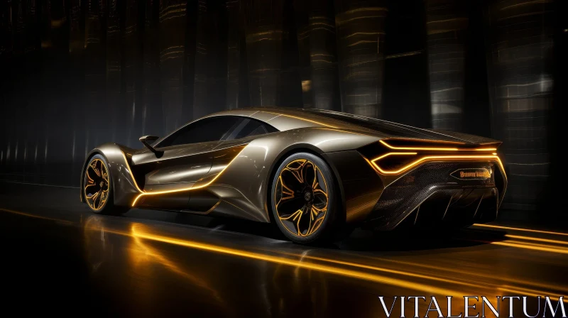 Sleek Futuristic Sports Car in Dark Room AI Image